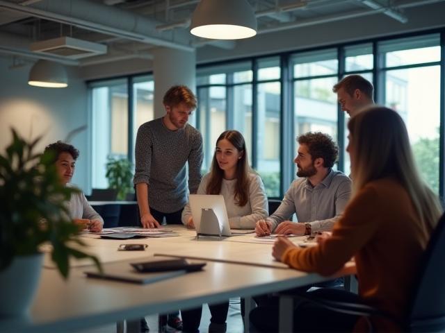 Team collaborating in a modern office